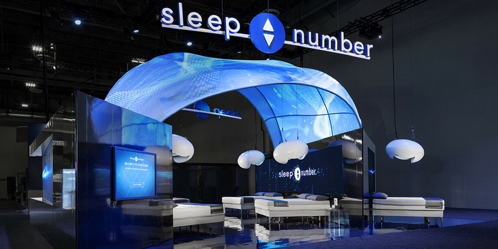 Sleep Number trade show booth featuring FUSE Animation trade show graphics